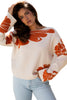 Green Bold Flower Pattern Wide Sleeve Baggy Sweater