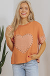 Desert Gold Stud Heart Patch Textured Front Dolman Top