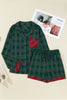 Green Plaid Contrast Patched Christmas Holiday Long Sleeve Shirt and Short 2pcs Pajama Set