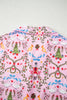 Pink Nutcracker Doll Christmas Print Ribbon Tie Waist Short 2pcs Pajama Set