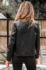 Black Faux Leather Buttoned Front Boxy Jacket