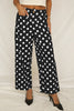 Black Polka Dot Print Patched Pocket Mid-rise Straight Leg Pants