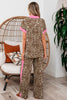 Brown Contrast Trim Leopard Top and Pant Set