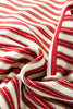 Racing Red Striped Print Contrast Collar Zip V Neck Long Sleeve Top