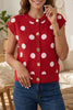 Red Relaxed Polka Dot Print Decorated Button Sweater Vest