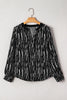 Black Abstract Printed V Neck Fall Blouse