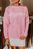 Pink Merry Candy Cane Puffy Knit Crew Neck Sweater