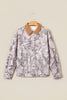 Gray Abstract Camo Print Colorblock Collar Oversized Shift Silhouette Denim Jacket