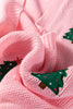 Light Pink Christmas Tree Print Open Front Drop Shoulder Midi Cardigan