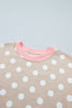 Pink Polka Dot Contrast Trim Long Sleeve Top Drawstring Shift Pants Set