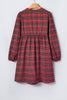 Red Plaid Tie Front Long Sleeve Short Shift Dress
