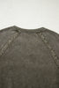 Jungle Green Lace Patchwork Detail Notched Neck Mineral Wash Baggy Sweatshirt