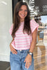 Pink Striped Print Waffle Knit T Shirt