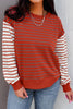 Orange Stripe Contrast Sleeve Patchwork Drop Shoulder Long Sleeve Sweatshirt