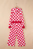 Red Checkered Print Half Zip Hoodie Loose Pant Set