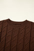 Dark Brown Cable Texture Crew Neck Short Sleeve Sweater Top