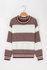 Light Blue Two Tone Striped Patchwork Drop Shoulder Loose Sweater