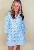 Sky Blue Contrast Striped Trim Floral Shift Fit Fall Dress