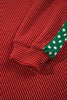 Red Cozy Ribbed Patchwork Polka Dot Trim Long Sleeve 2pcs Pant Set