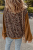 Brown Leopard Floral Print Ribbed Puff Sleeve Patchwork Loose Pullover