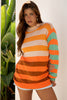 Orange Stripe Color Block High Neck Drop Shoulder Cozy Sweater