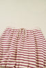 Red Stripe Cropped Collared Drop Shoulder Pullover and Bubble Mini Skirt Set