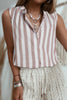 Khaki Stripe Casual Button Down Sleeveless Shirt