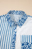 Sky Blue Leopard Striped Western Casual Shirt