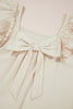 Beige Textured Bow Knot Frilled Butterfly Sleeve Blouse
