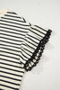 Black Stripe Eyelet Trimmed Ruffled Short Sleeve Plus Size Top