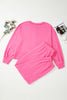 Bright Pink Plus Size Henley Drop Shoulder Pullover and Jogger Pants Two Piece Set