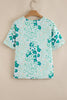 Green Mixed Leopard Print V Neck Short Sleeve Blouse