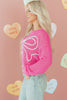 Sachet Pink Sweet Bow Decor Hollow Out Knitted Drop Shoulder Sweater