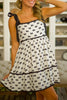 White Bow Knot Color Contrast Trim Knotted Shoulder Mini Dress