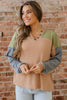 Buckskin Color Block Thermal Textured Knit Drop Shoulder Henley Top