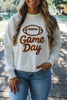 White Embroidered Slogan Game Day Rugby Pattern Crewneck Sweatshirt