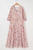 Red Boho Half Sleeve Floral V Neck Maxi Dress