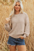Parchment Mixed Texture Patchwork Knitted Puff Sleeve Sweater
