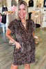 Brown Leopard Print Short Sleeve Mini Shift Silhouette Dress