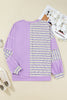 Purple Stripe Patchwork Buttoned Drop Shoulder Plus Size Pullover