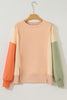 Beige Color Block Patchwork Split Hem Casual Sweatshirt