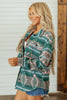 Green Geometric Print Button Front Long Sleeve Shacket