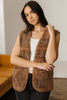 Brown Sherpa Paisley Print Pocketed Western Fashion Vest Jacket