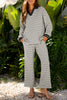 White Stripe Collared Pullover Top and Drawstring Pant Set