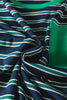 Green Stripe Ribbed Color Block Patchwork Crew Neck Patch Pocket Long Sleeve Top