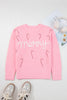 Pink Merry Candy Cane Puffy Knit Crew Neck Sweater
