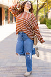 Khaki Stripe Drop Shoulder Casual Sweater