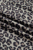 Khaki Leopard Print Half Zip Striped Trim Patchwork Short Sleeve Top