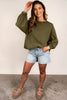 Seagrass Horizontal Ribbed Exposed Seam Patchwork Sleeve Loose Top