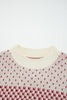 Red Contrast Color Pattern Lantern Sleeve Sweater